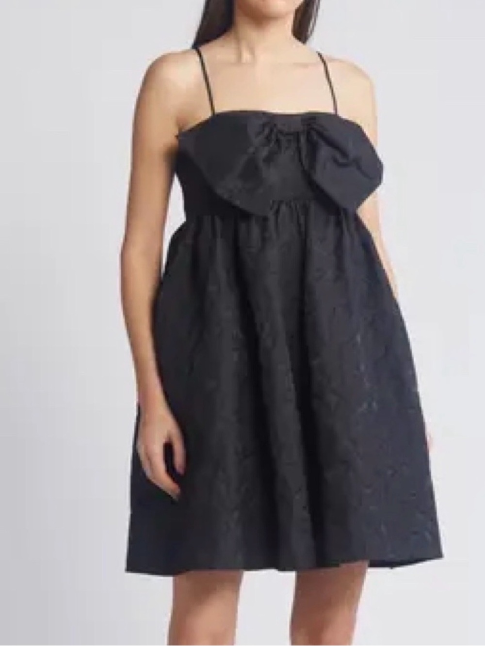 Chelsea28 black bow front texture tonal blooms mini dress